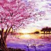 Beautiful Cherry Tree in the Lake  Landscape Paint By Numbers