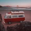 Red Campervan In The Beach Paint by numbers