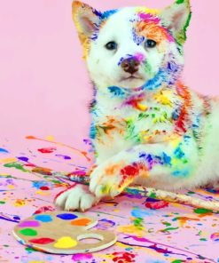 Messy Dog With Paints paint by numbers