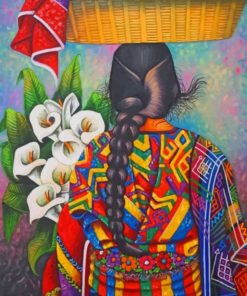 Colorful Woman Carrying Fruits And Flowers paint by numbers