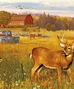 Deer In Farm Field paint by numbers