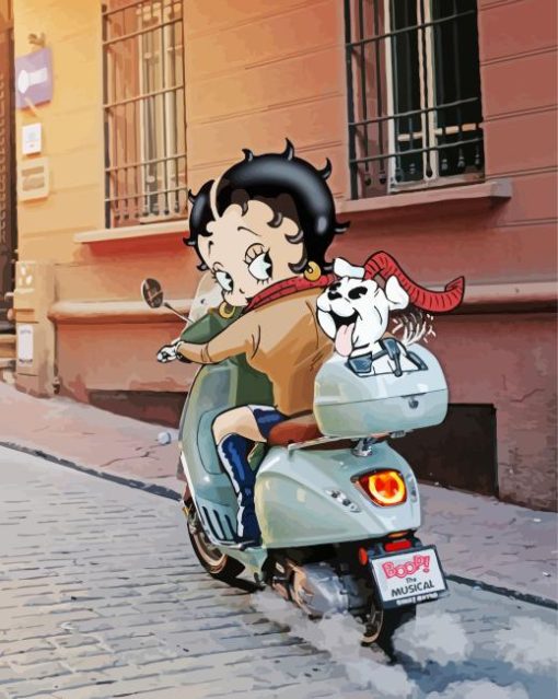 Betty Boop Riding A Motorcyle Paint By Numbers