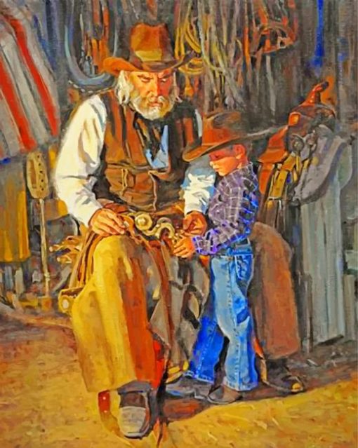 cowboy-and-his-grandfather-paint-by-number