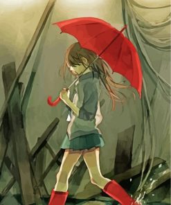 Anime Girl Holding Umbrella Paint by numbers