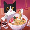 Cute Cat Eating Noodles Paint by numbers