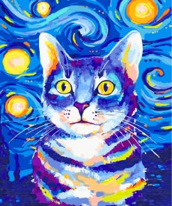 Starry Night Cat Paint by numbers