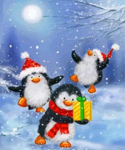 Penguins Celebrating The Xmas paint by numbers