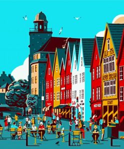 Illustration Bergen Norway Paint by Number