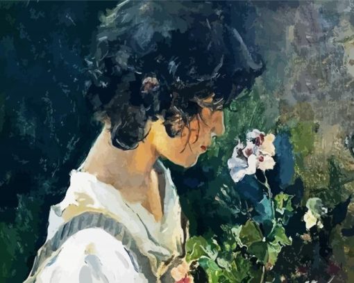 Italian Girl With Flowers By Sorolla Paint By Numbe