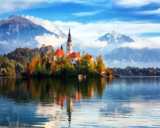 Lake Bled In Fall paint by number