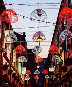 Belfast Umbrellas Streets Paint by Number