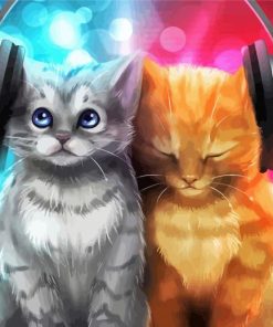 Cute Cats With Headphones Paint By Number