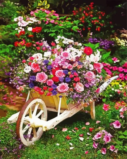 Wheelbarrow Full Of Flowers Paint By Number