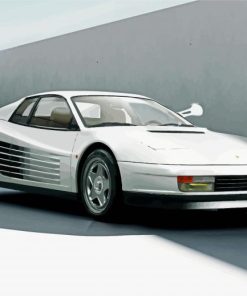 White Ferrari Testarossa Paint By Number