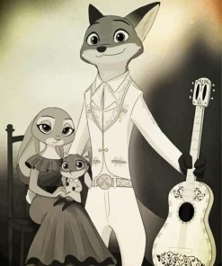 Black And White Zootropolis Family Paint By Number