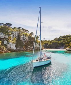 Boat In The Blue Water Of Ibiza Paint By Number