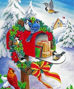 Christmas Mailbox With Birds Paint By Numbe