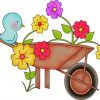 Cute Wheelbarrow With Flowers And Blue Bird Paint By Number