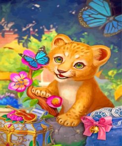 Cute Cub And Butterfly Paint By Number