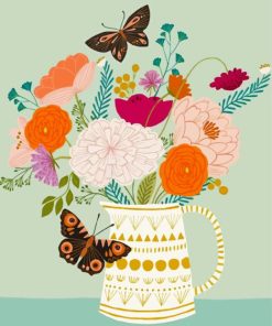 Flowers And Butterfly Illustration Paint By Number