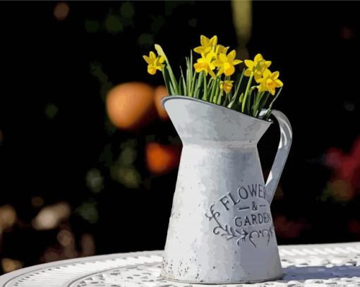 Grey Jug And Wild Yellow Daffodils Paint By Number