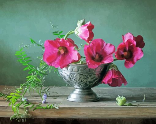 Hollyhocks Vintage Vase Paint By Number