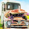 Old Truck And Flowers Illustration Paint By Number