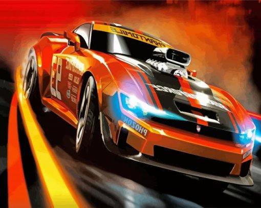 Orange Racing Car Paint By Numbe