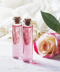 Pink Rose And Glass Bottles Paint By Numbe