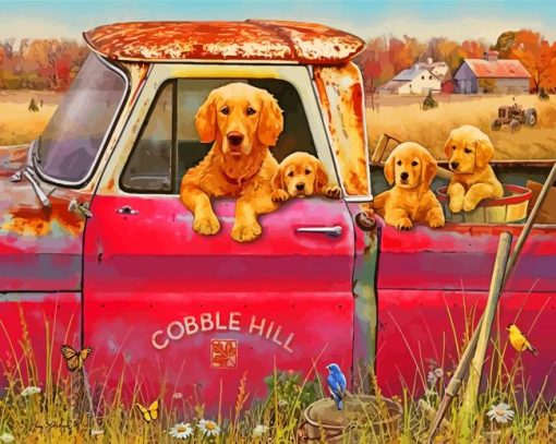 Puppies On A Truck Paint By Number