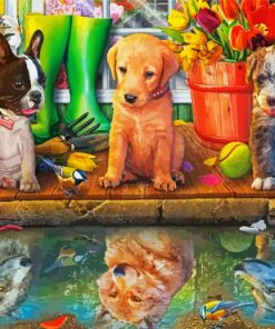 Puppies Water Reflection Paint By Number