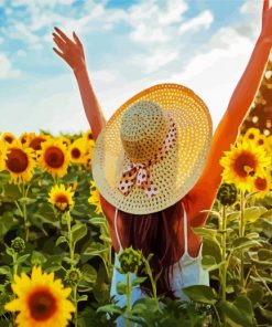 Woman Enjoying Sunflowers Paint By Number