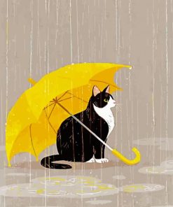 Yellow Umbrella And Kitty Paint By Number