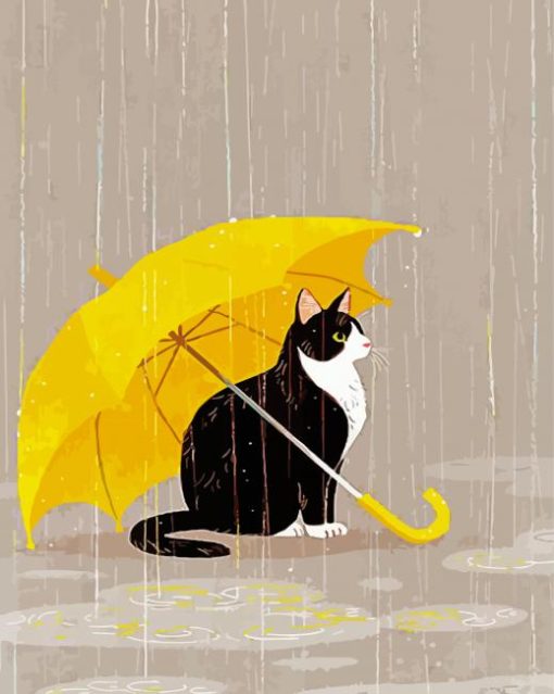 Yellow Umbrella And Kitty Paint By Number