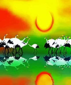 Abstract Cranes Birds Reflection Paint By Numbers