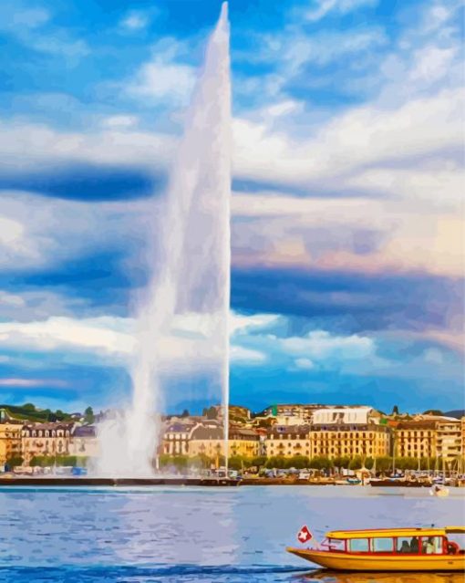 Aesthetic Water Fountain Lake Geneva Paint By Number