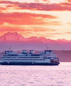 Aesthetic Seattle Ferry At Sunset Paint By Number