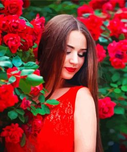 Aesthetic Woman With Red Flowers Paint By Number