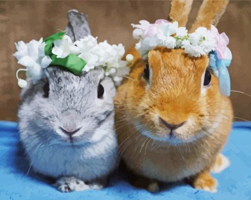 Beautiful Rabbit With Flower Wreath Paint By Number