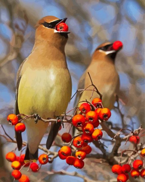 Red Berries And Birds Paint By Number