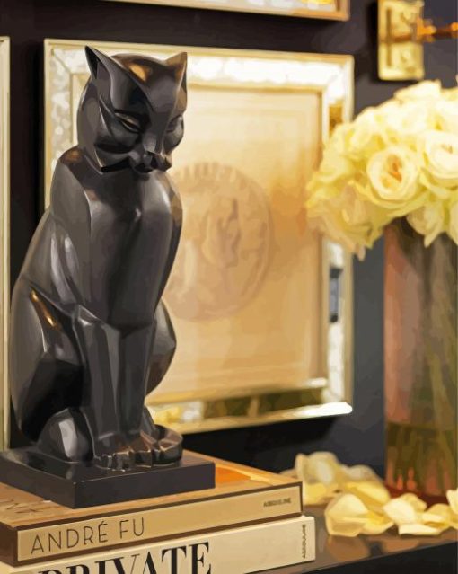 Black Art Deco Cat Paint By Number