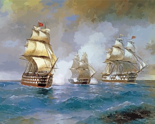 Brig Mercury Attacked By Two Turkish Ships By Ivan Aivazovsky Paint By Number