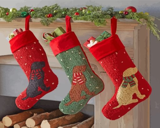 Dog Christmas Stockings Paint By Number