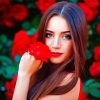 Gorgeous Woman With Red Flowers Paint By Number