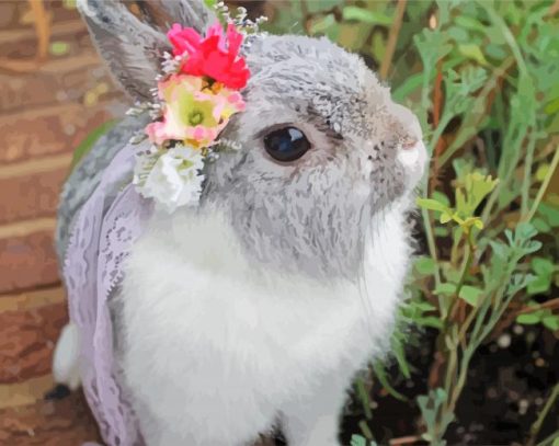 Grey Rabbit With Flower Wreath Paint By Number