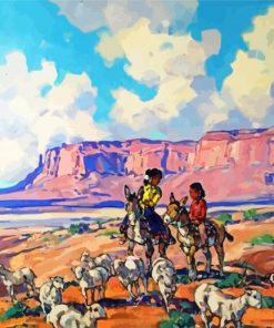 Navajo Girls On Donkeys Herding Sheep By Marjorie Reed Paint By Number