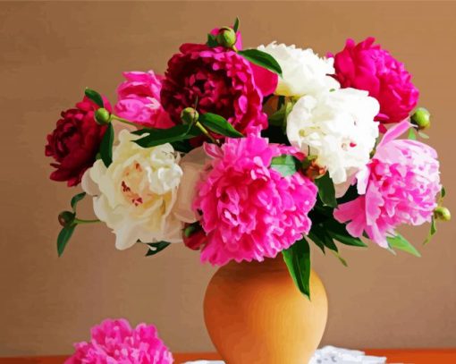 Pink And White Peony In Vase Paint By Number