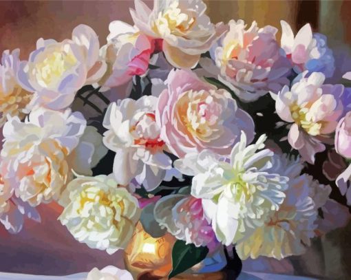 Pink And White Peony Paint By Number