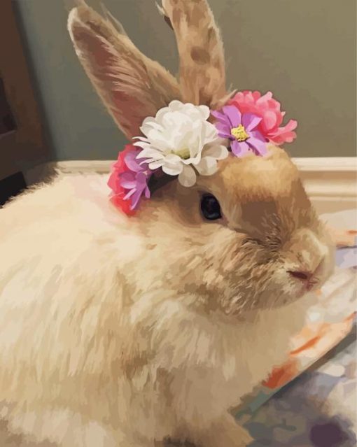 Rabbit With Flower Wreath Paint By Number
