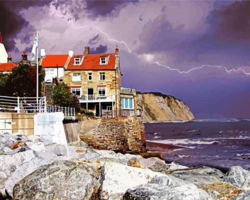 Robin Hoods Bay And Lightning Paint By Number